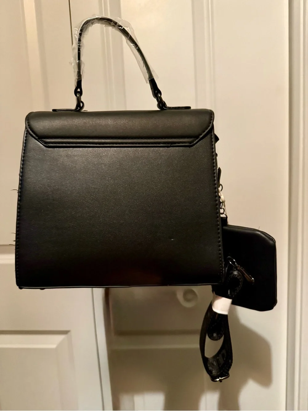 Valentino Orlandi Black Crossbody Satchel with Stud Accents and Mini Wallet